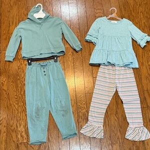 Matilda Jane Teal Hoodie and Pants and Rare Editions Top and Striped Pant Set